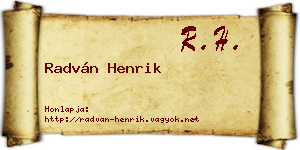 Radván Henrik névjegykártya
